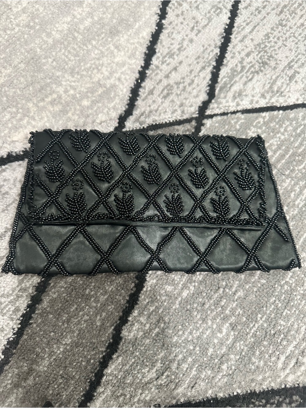 Black Beaded Envelope Clutch - Elegant Evening Bag